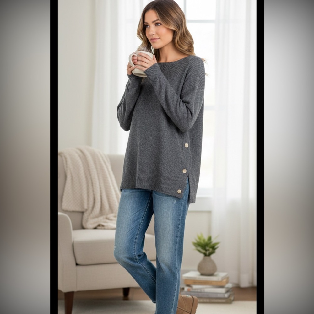 Marled reunited clothing long sweater fuzzy earl gray Heather cozycore casual M